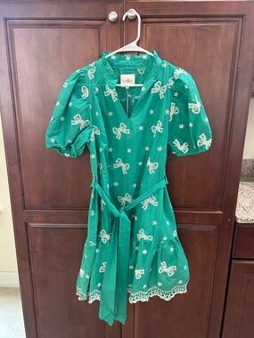 Umgee  Green Bow-Embroidered 100% Cotton Dress